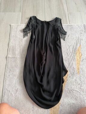 HAUTE HIPPIE Jeweled Black Shoulder Draped Top Size XS